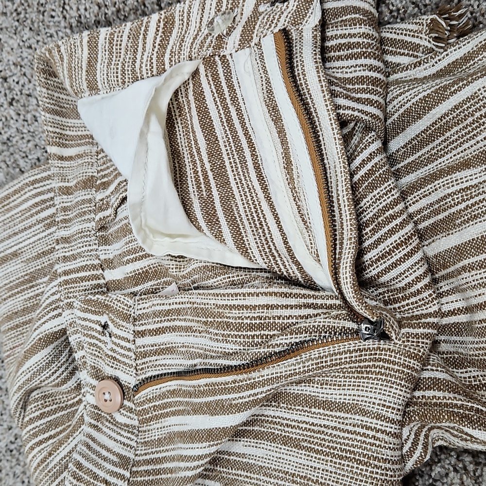 Free People Marta Yarn Dye Trousers White Tan Size 2 100% Cotton - Picture 9 of 13